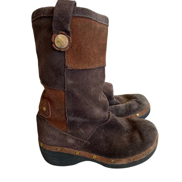 CROCS Shoes - Crocs Brown Patchwork Suede Leather Studded Cobbler Boots Kid's Size 10-11C EUC